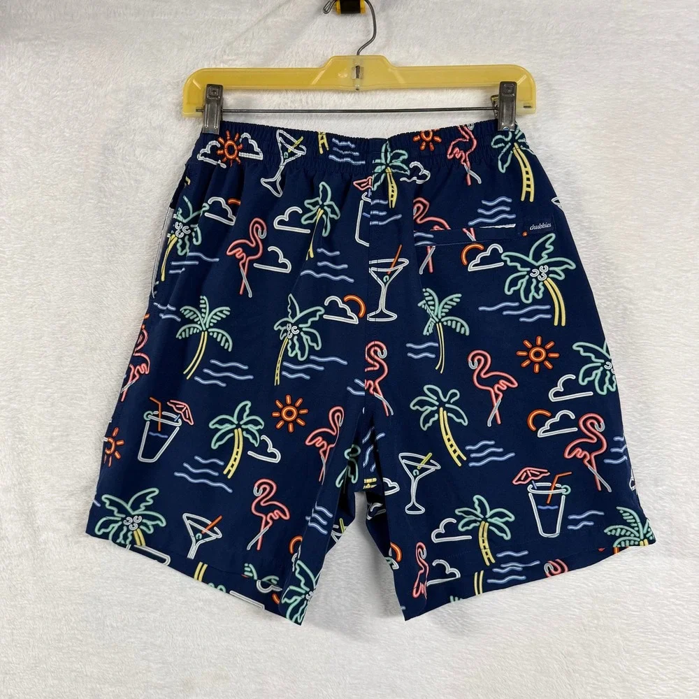Chubbies M Navy Neon Tropical Flamingo Palm Tree Swim Trunks Shorts 7